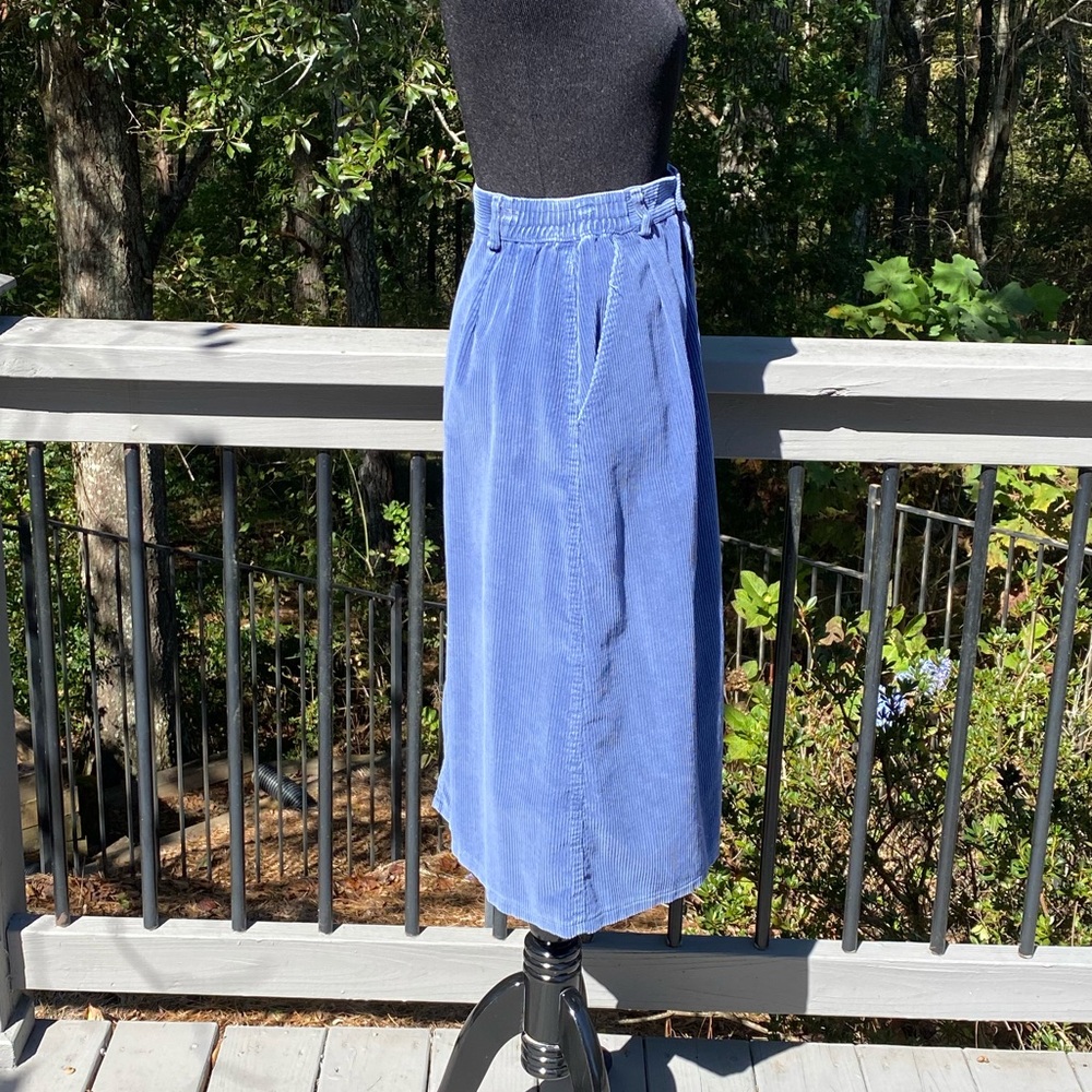 Vintage 90s Corduroy Highwaisted Blue L.L. Bean MIDI Skirt - Picture 3 of 14